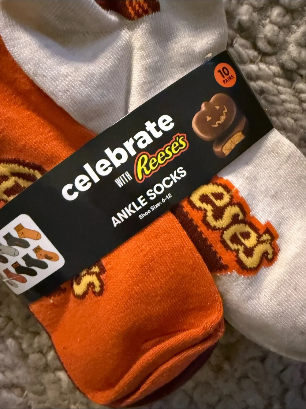 Reese's Celebrate Ankle Socks for Women or men shoe size 6-12 halloween nwt